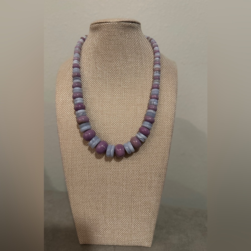 925 Silver 18" Phosphosiderite & Blue Lace Agate Beaded by Jay King - Picture 2 of 12